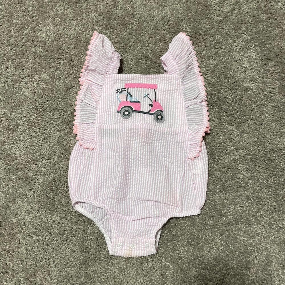 Mud Pie Seersucker Flutter Sleeve Romper